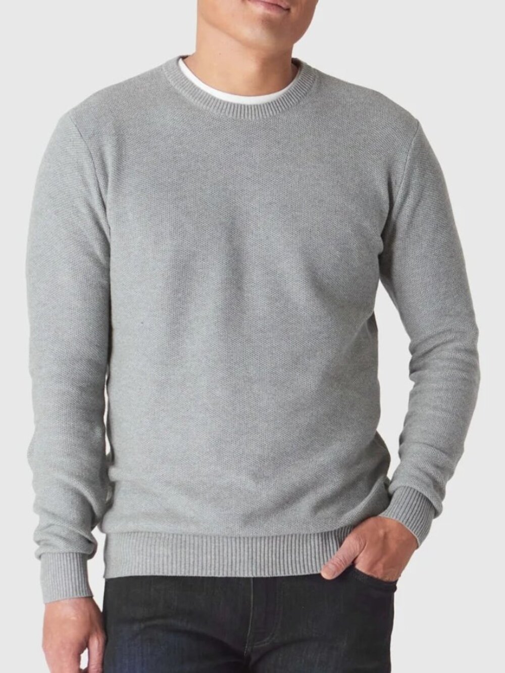 True Classic Heather Grey Pique Crew Sweater